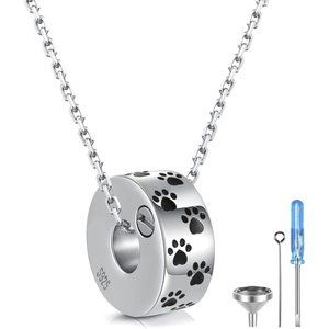 Sterling Silver  Pawprint Urn Necklace Memorial Ash Pendant for Dog Cat Gift